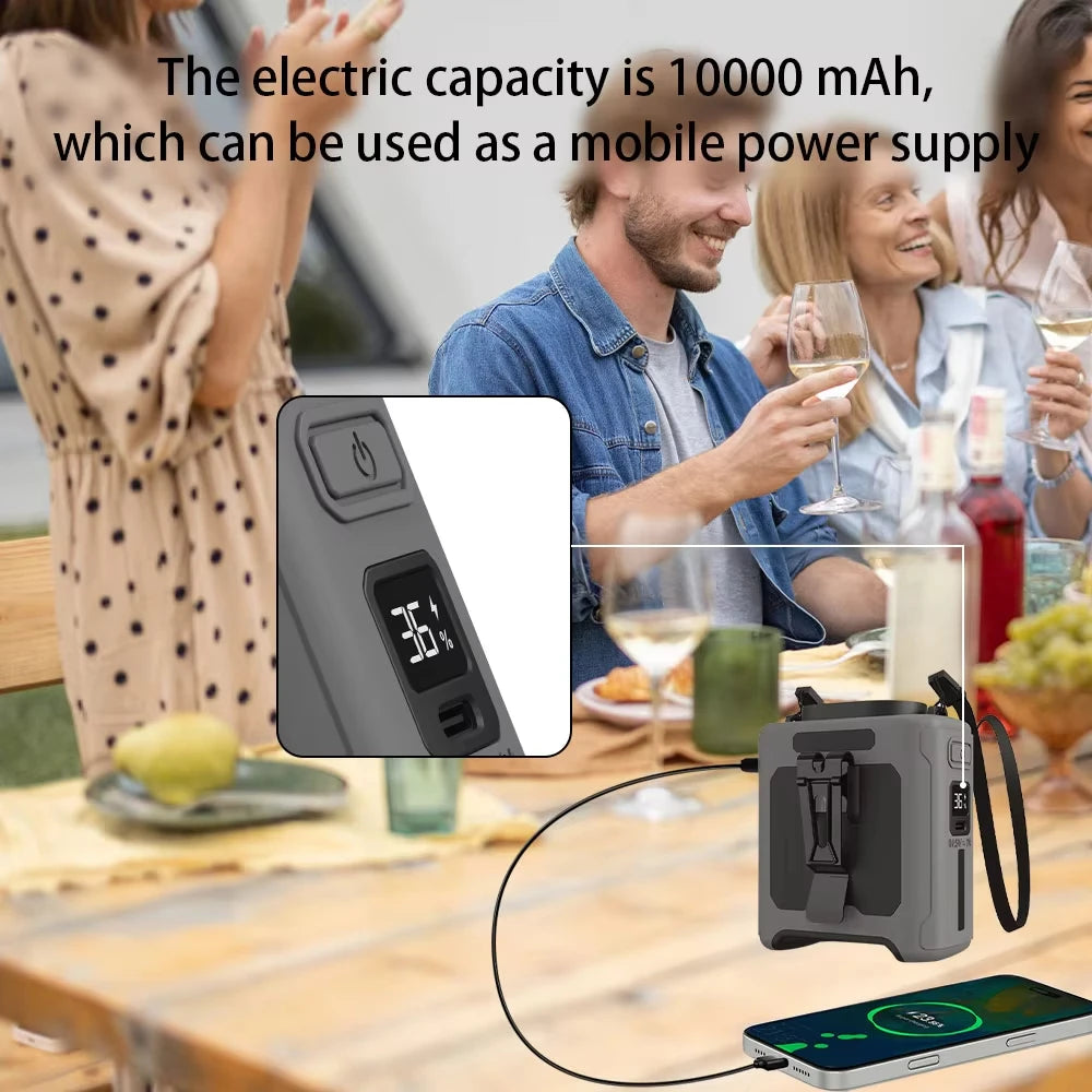 Portable 10000mAh Waist Clip Fan USB Rechargeable Five Speed
