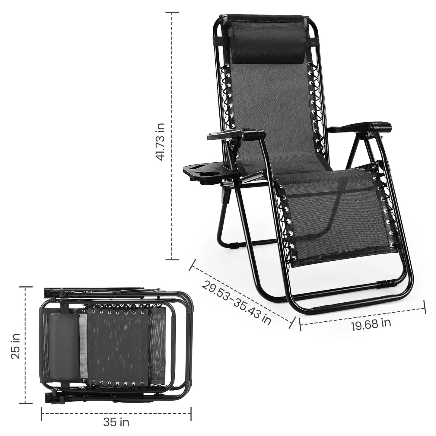 JHK Zero Gravity Outdoor Recliner With Cup Holder Trays