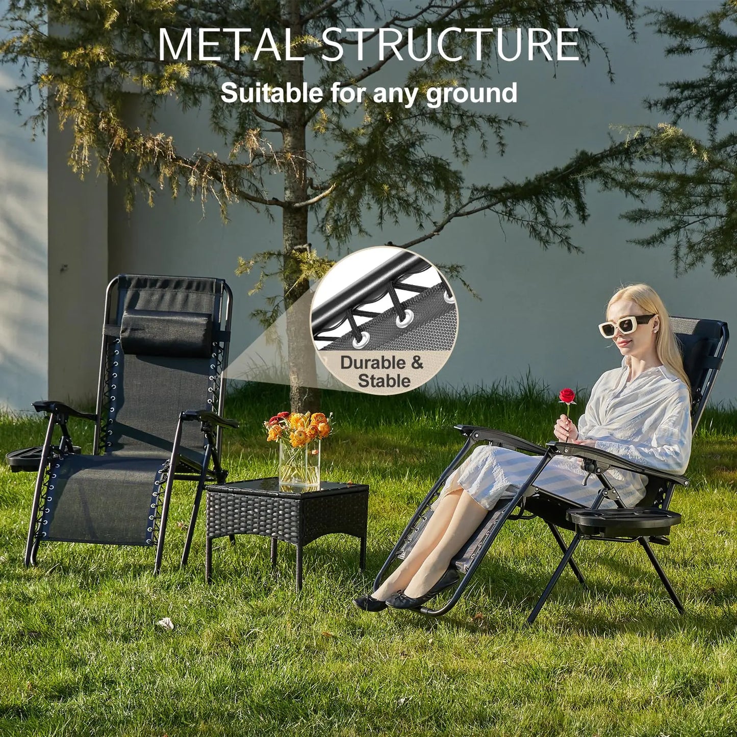 JHK Zero Gravity Outdoor Recliner With Cup Holder Trays