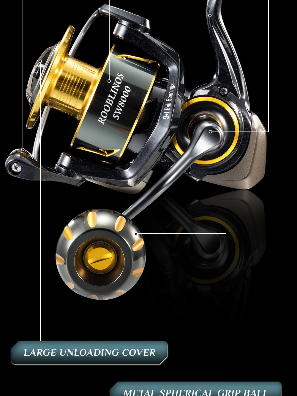 ROOBLINOS Saltwater Spinning Reel for Surf Fishing Aluminum Construction