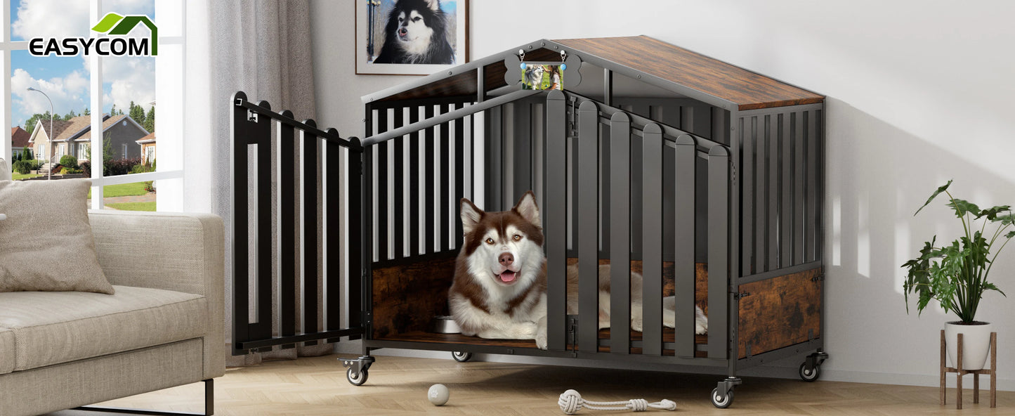 31"/41"/48“ XL Heavy Duty Dog Crate Furniture with Wheels, Dog Crates for Large Dogs Extra-Wide Thick Steel Plates for Chew Res