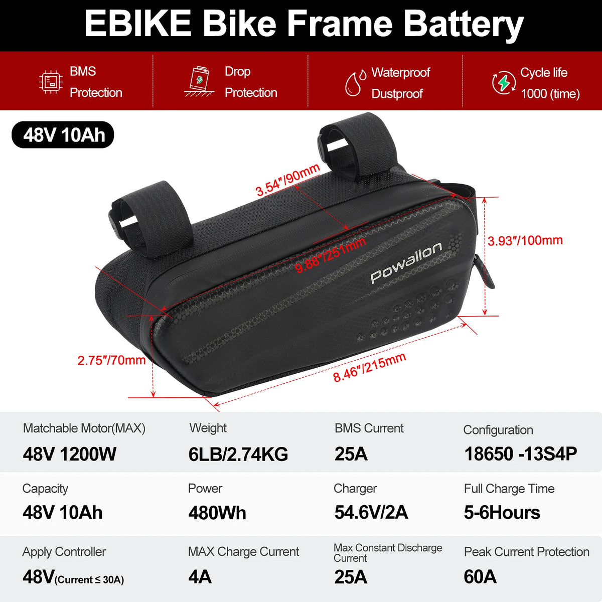Electric Bike Triangle Battery With Waterproof Hard Case