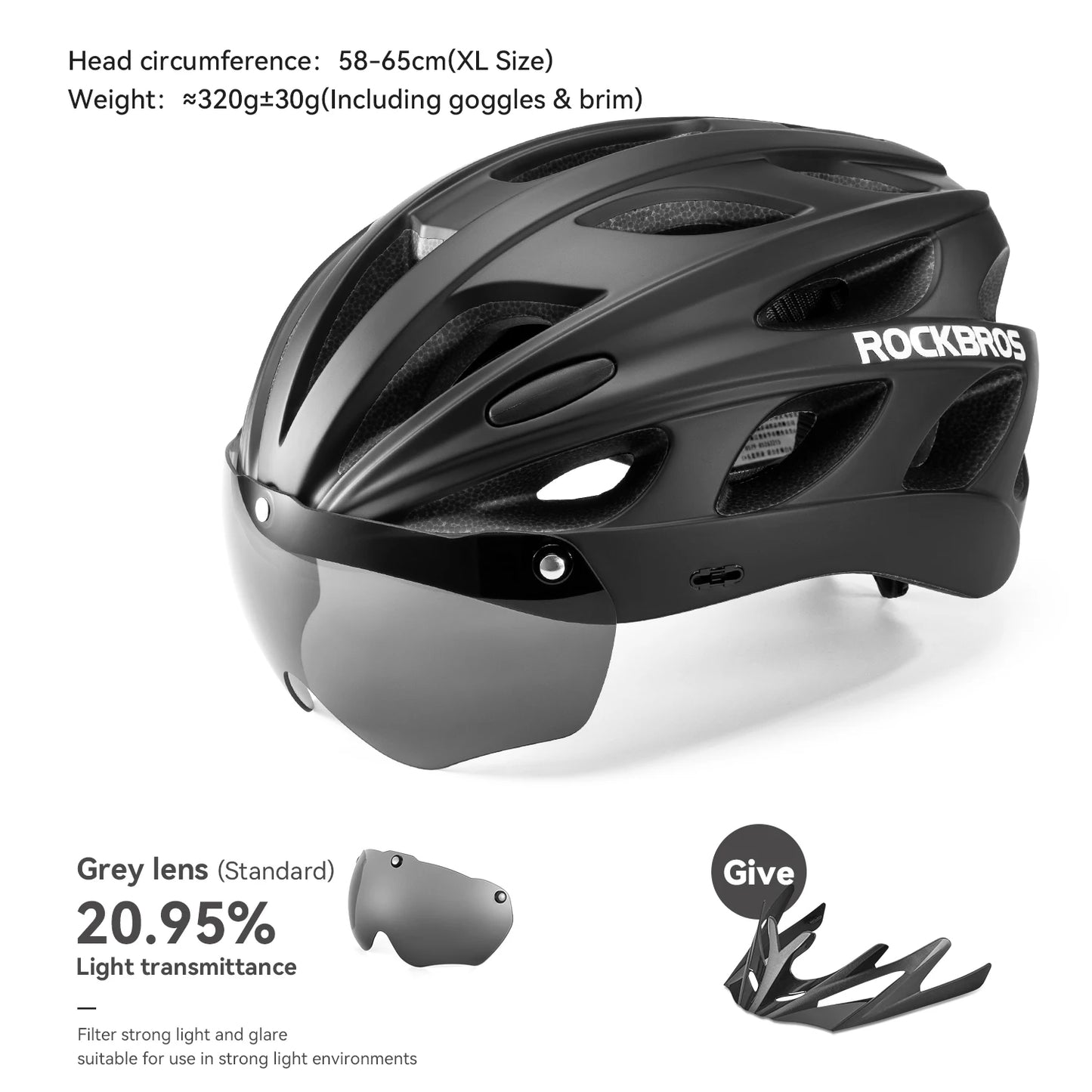 Rockbros Lightweight Cycling Helmet With Goggles For Road And Mountain