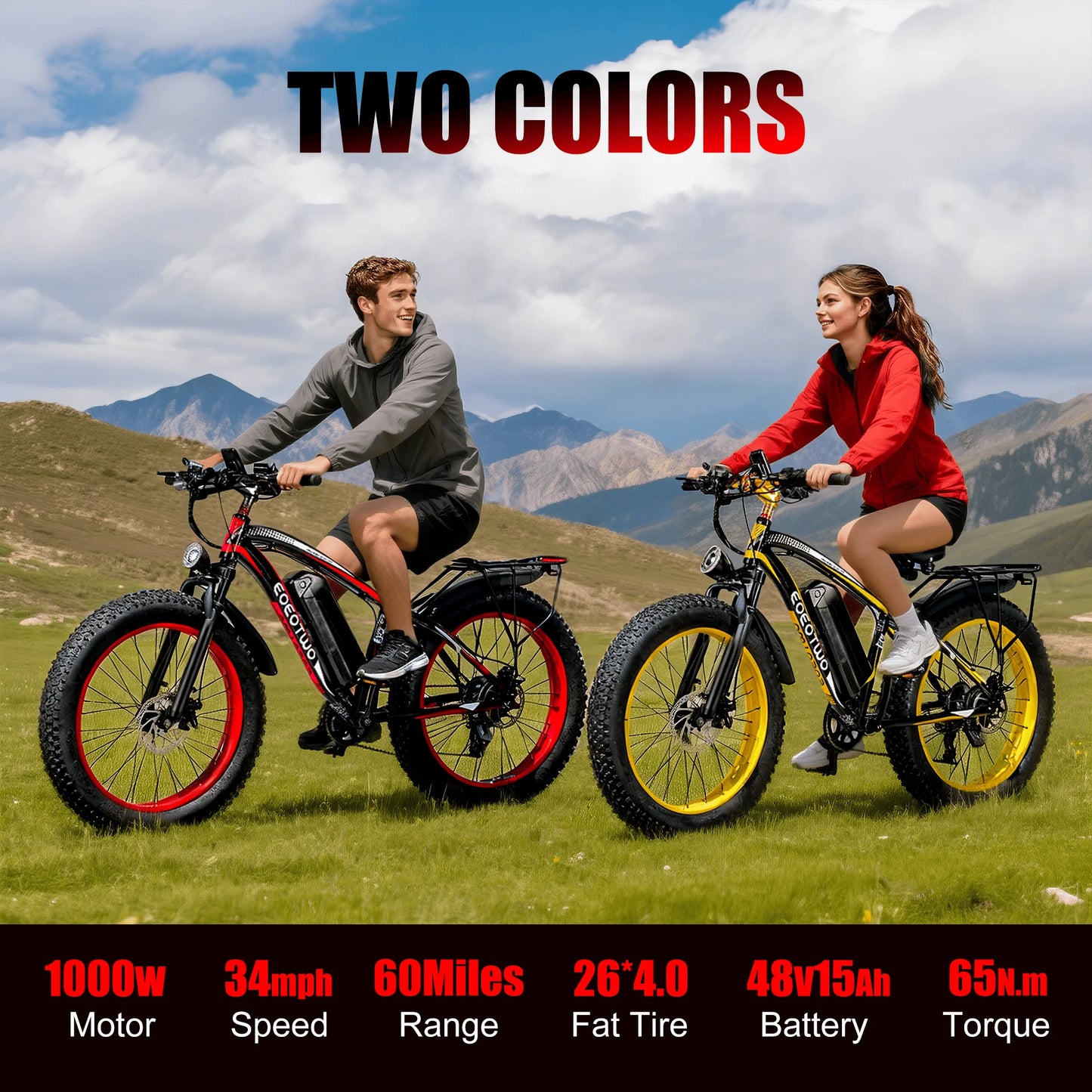 EOEOTWO E01 1000W Fat Tire Electric Bike Adults Extended Range