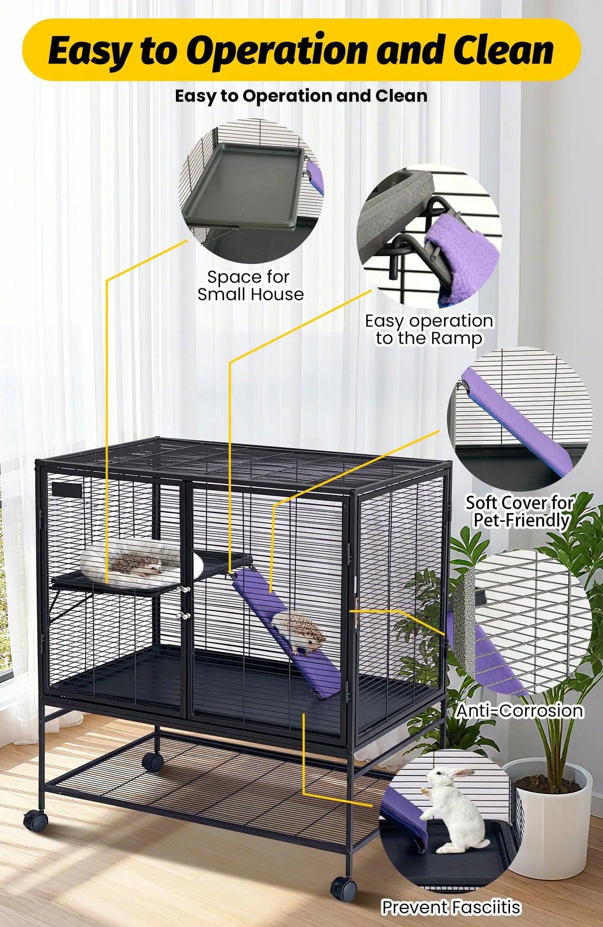 HiMISS Small Animal Cage with Removable Ramp and Tray