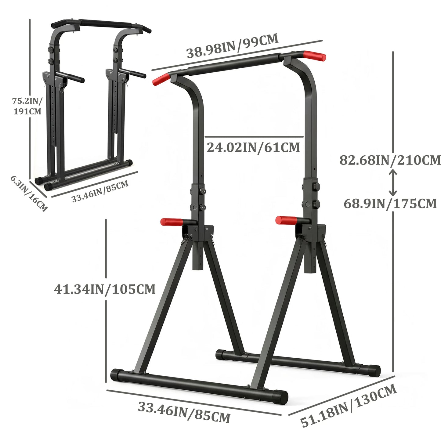 Foldable Power Tower Pull Up Bar Dip Station Strength Home Gym