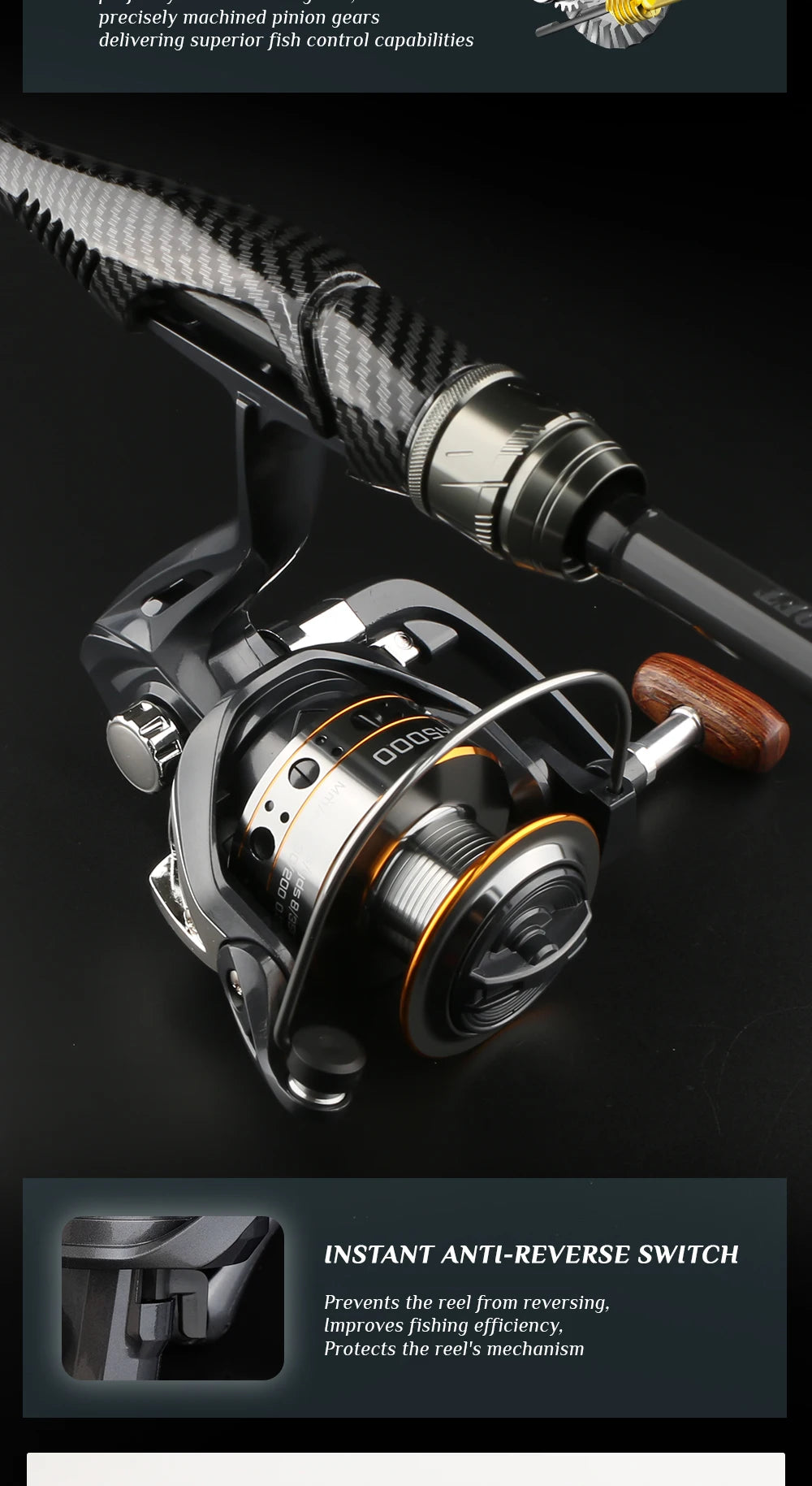 Rooblinos Spinning Fishing Reel With Smooth Drag And Five Bearings