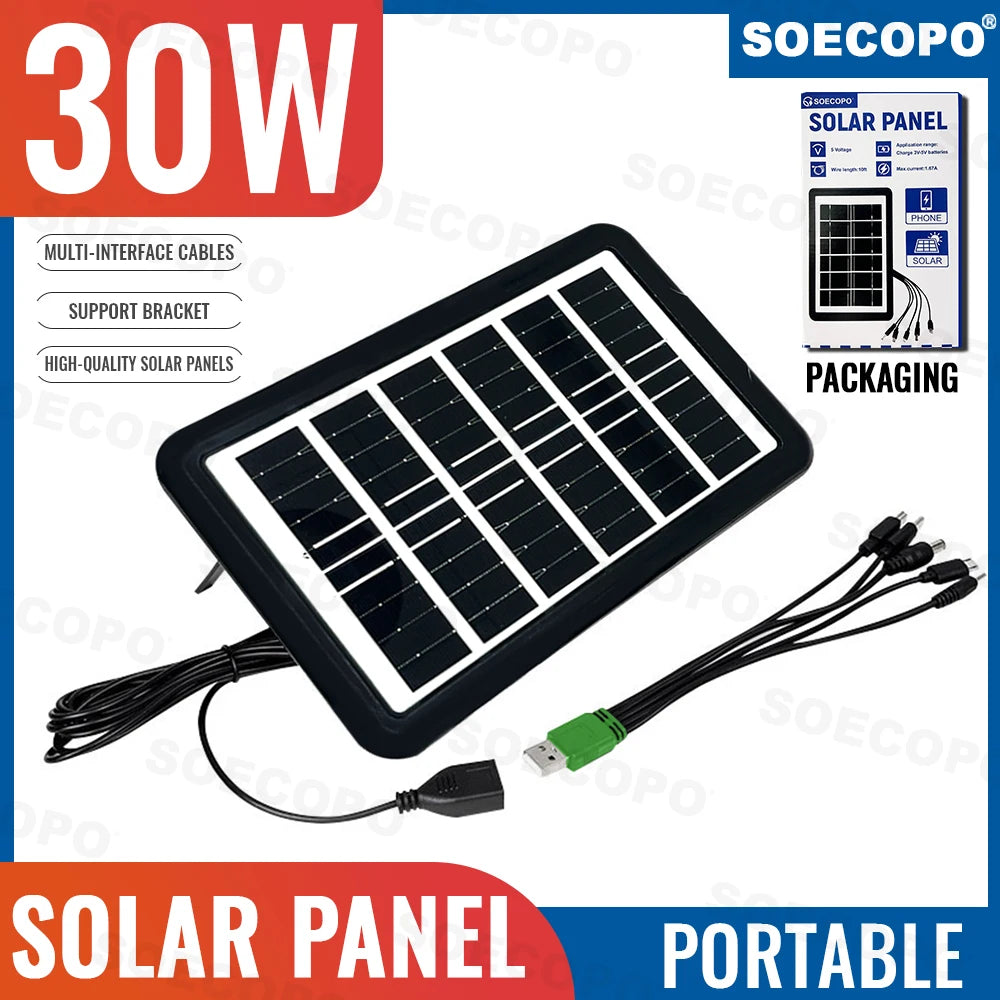 SOECOPO 30W Monocrystalline Solar Panel With USB Cable Included