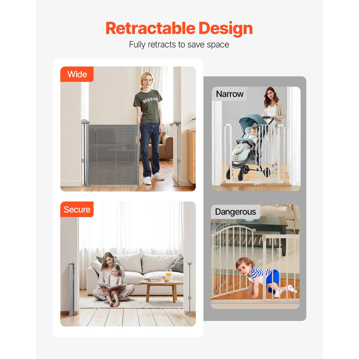 SucceBuy Retractable Baby Gate for Kids and Pets Easy Installation