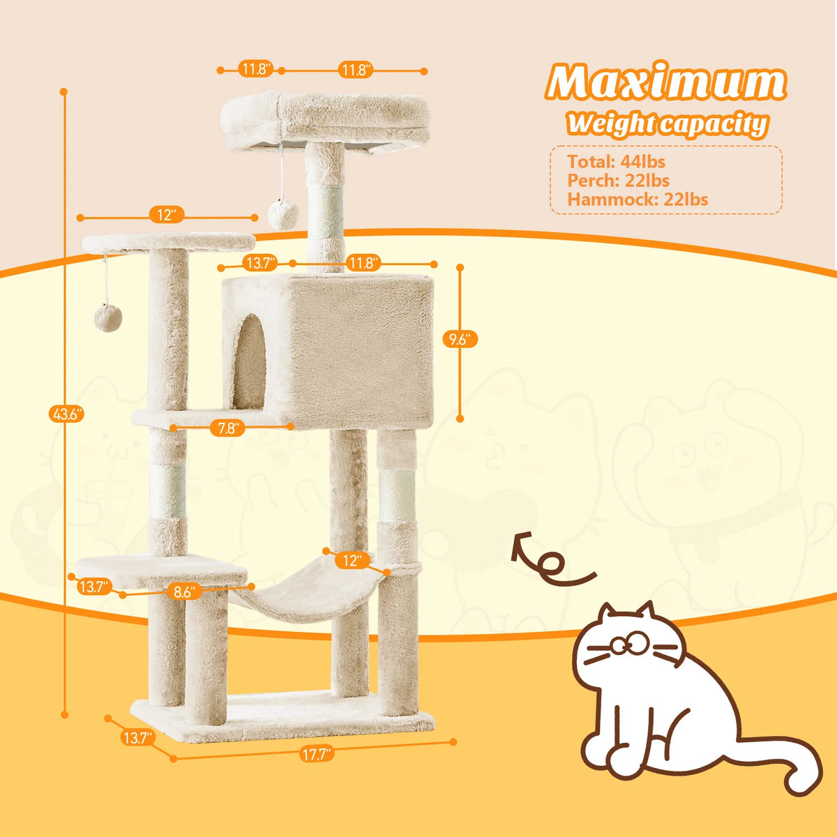 MCQ Cat Tree With Sisal Scratching Posts And Cat Condo