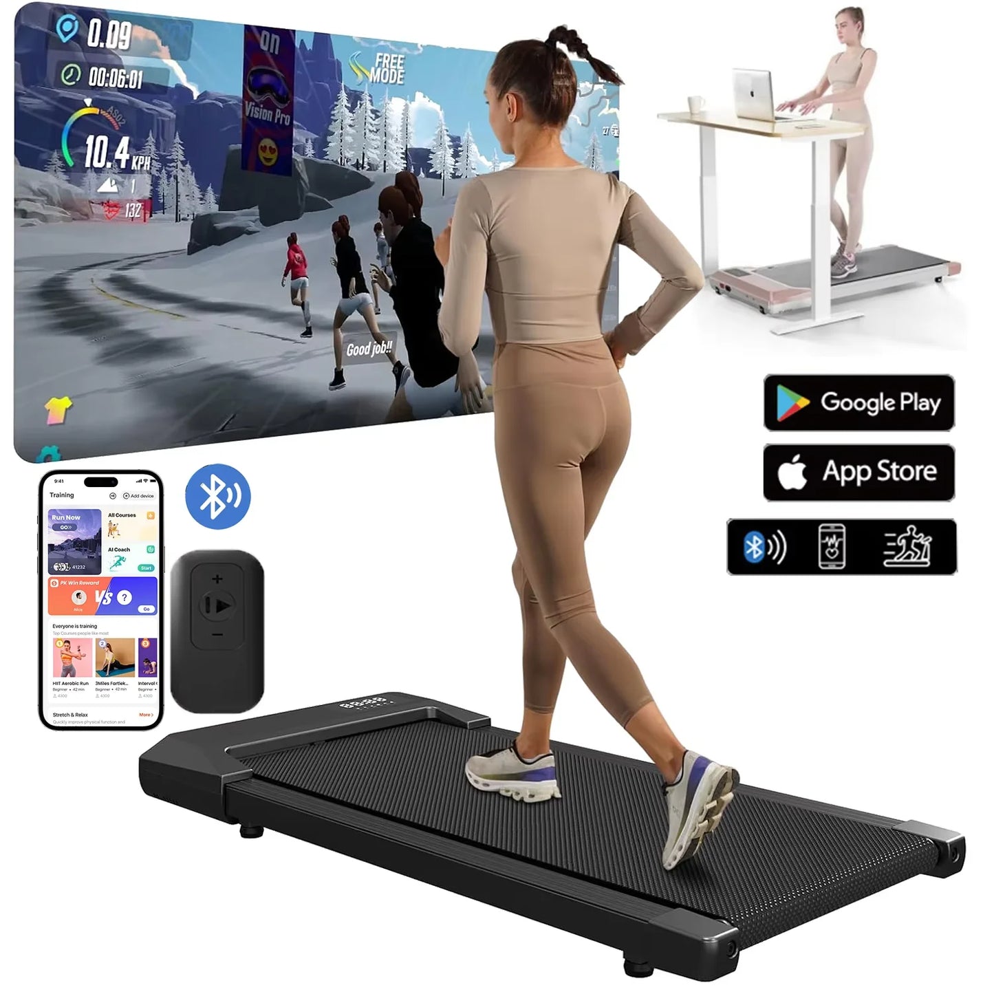 Superun 2.5HP Home Treadmill 2in1 LCD Display 300lbs Capacity