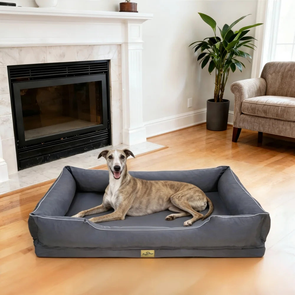 Large Orthopedic Dog Bed Pet Sofa with Bolster Sides Waterproof Liner Pet Couch with Washable Removable Cover and Non-Slip Bottom