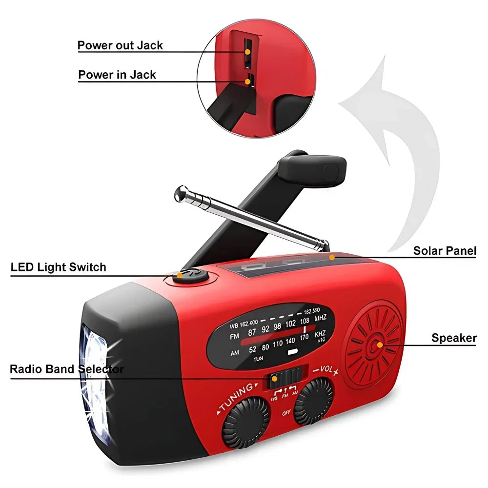 Portable Solar Hand Crank Emergency Radio With Power Bank