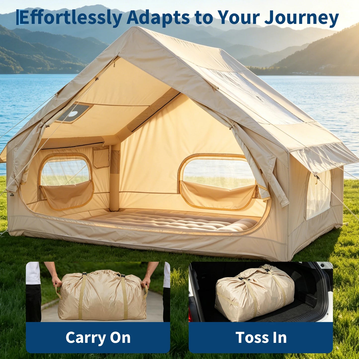 Spacious Waterproof Inflatable Camping Tent Oxford Fabric Family Shelter