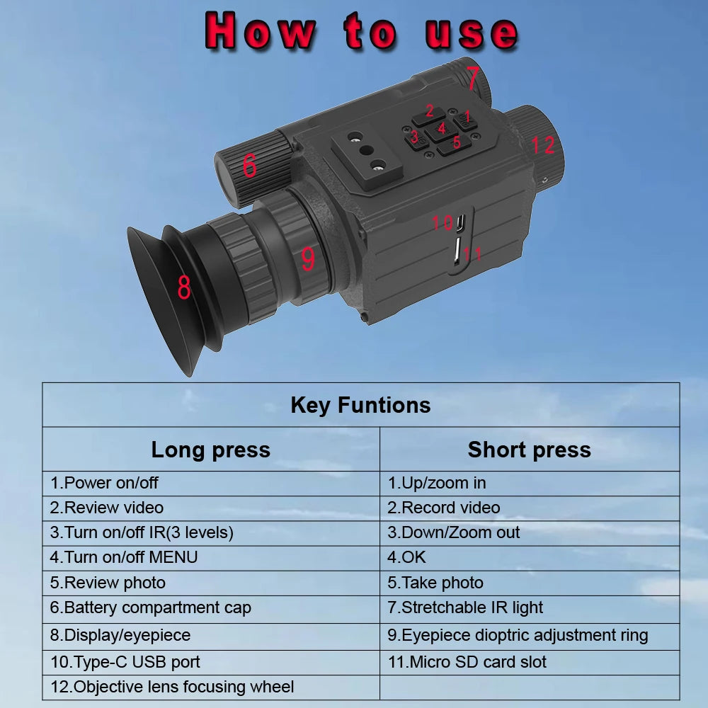 Megaorei 5X Zoom Night Vision Monocular With HD 1080P Recording