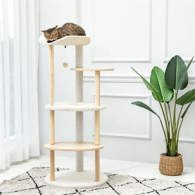 PAWZ Road Modern Wooden Cat Tree Tower With Scratching Post