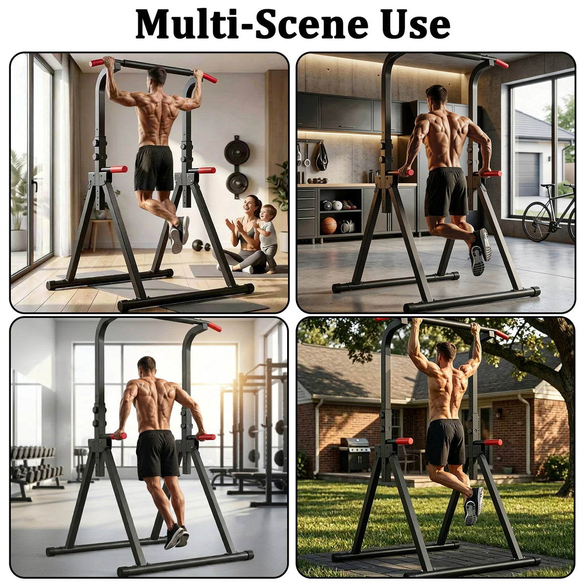 Foldable Power Tower Pull Up Bar Dip Station Strength Home Gym
