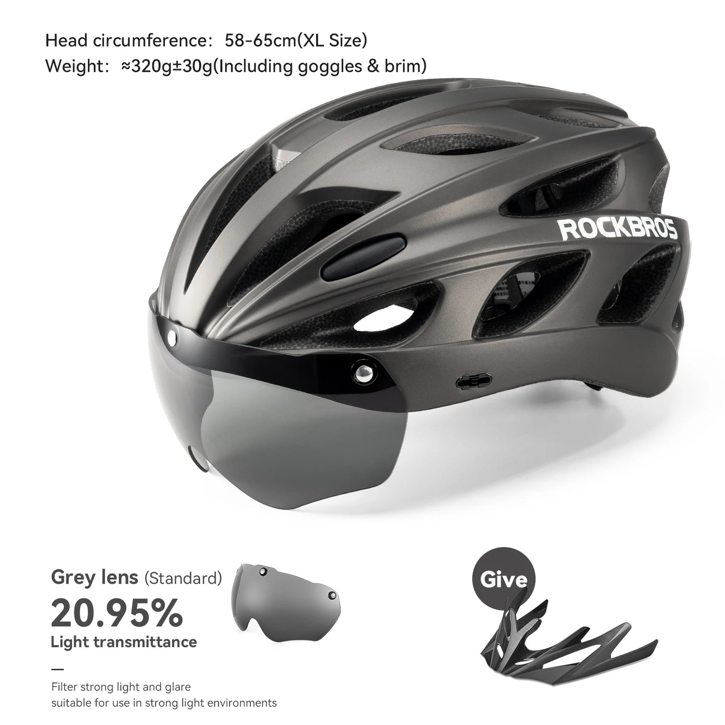 Rockbros Lightweight Cycling Helmet With Goggles For Road And Mountain