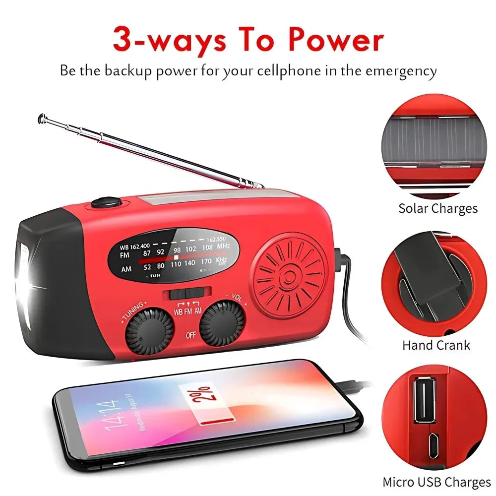 Portable Solar Hand Crank Emergency Radio With Power Bank