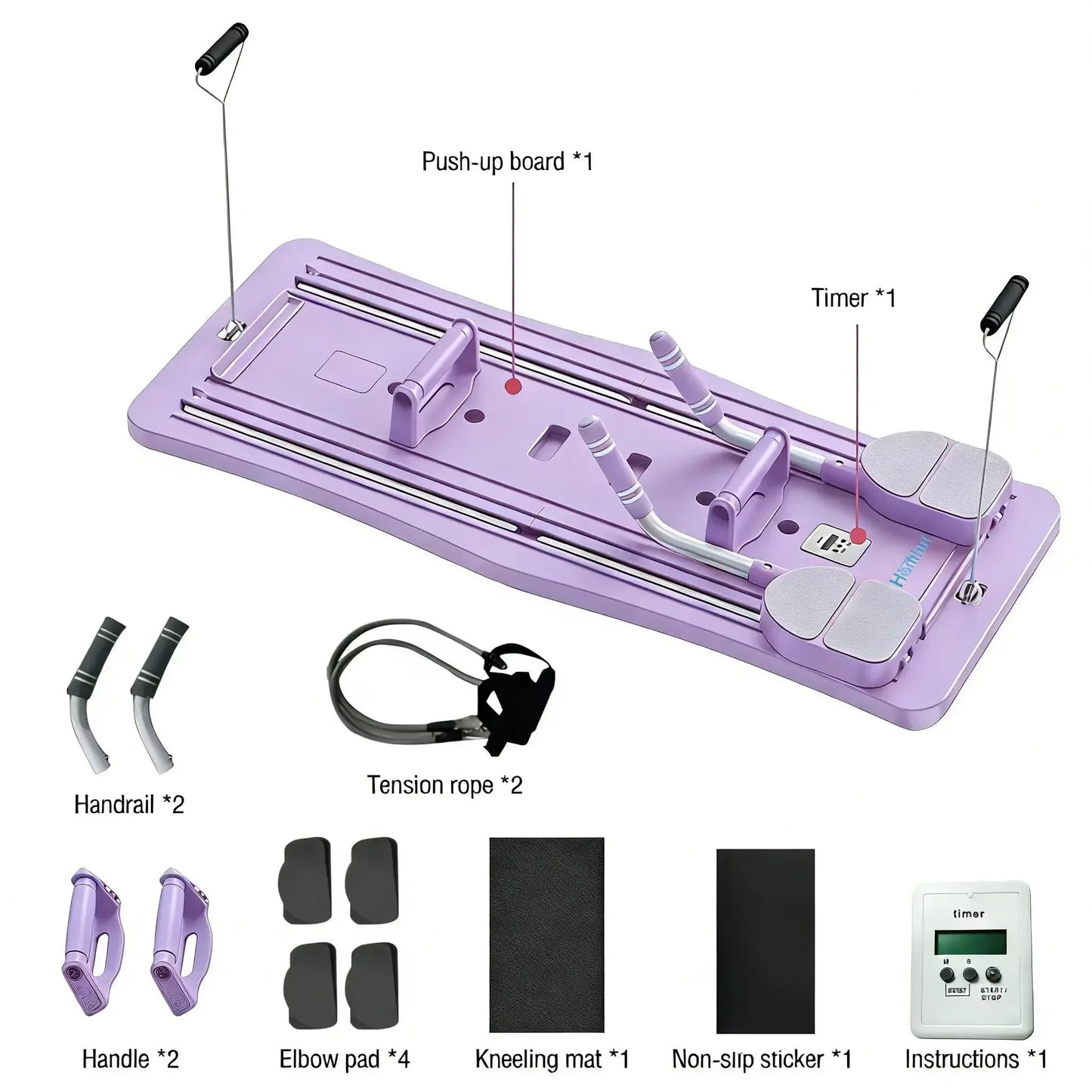 Portable Foldable Workout Board With Resistance Bands And Handles