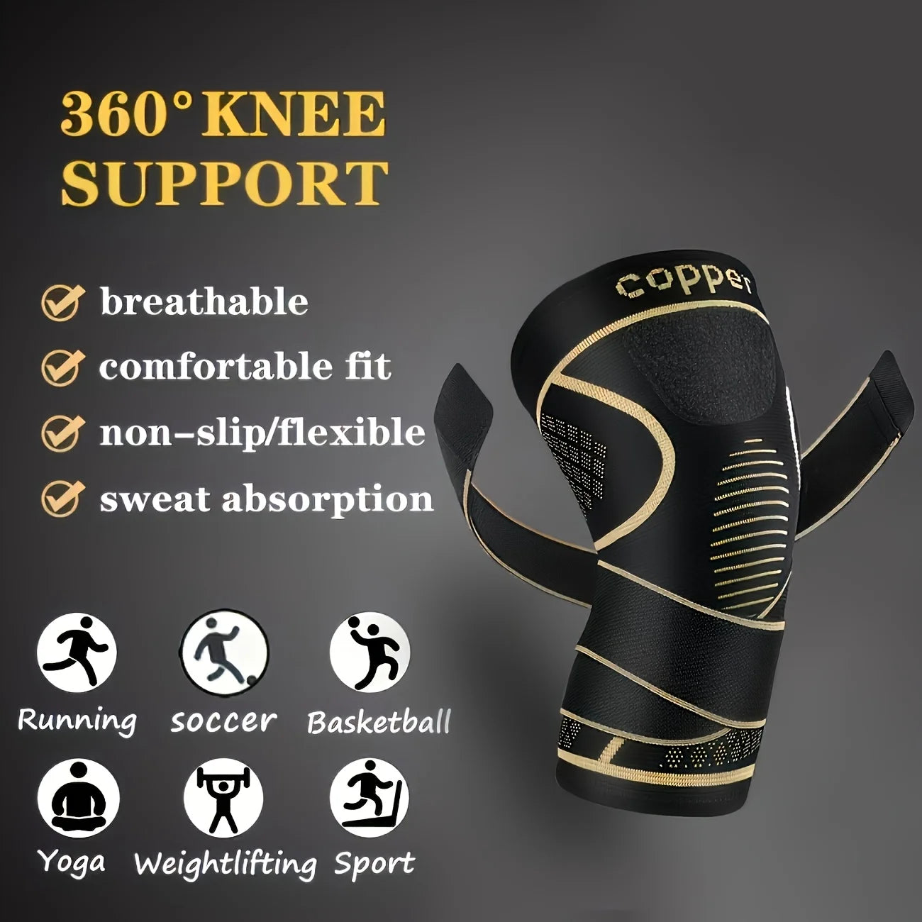 Copper Knee Sleeves With Straps For Sports And Fitness