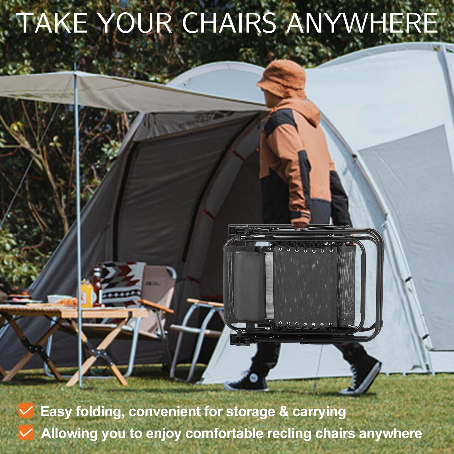 JHK Zero Gravity Outdoor Recliner With Cup Holder Trays