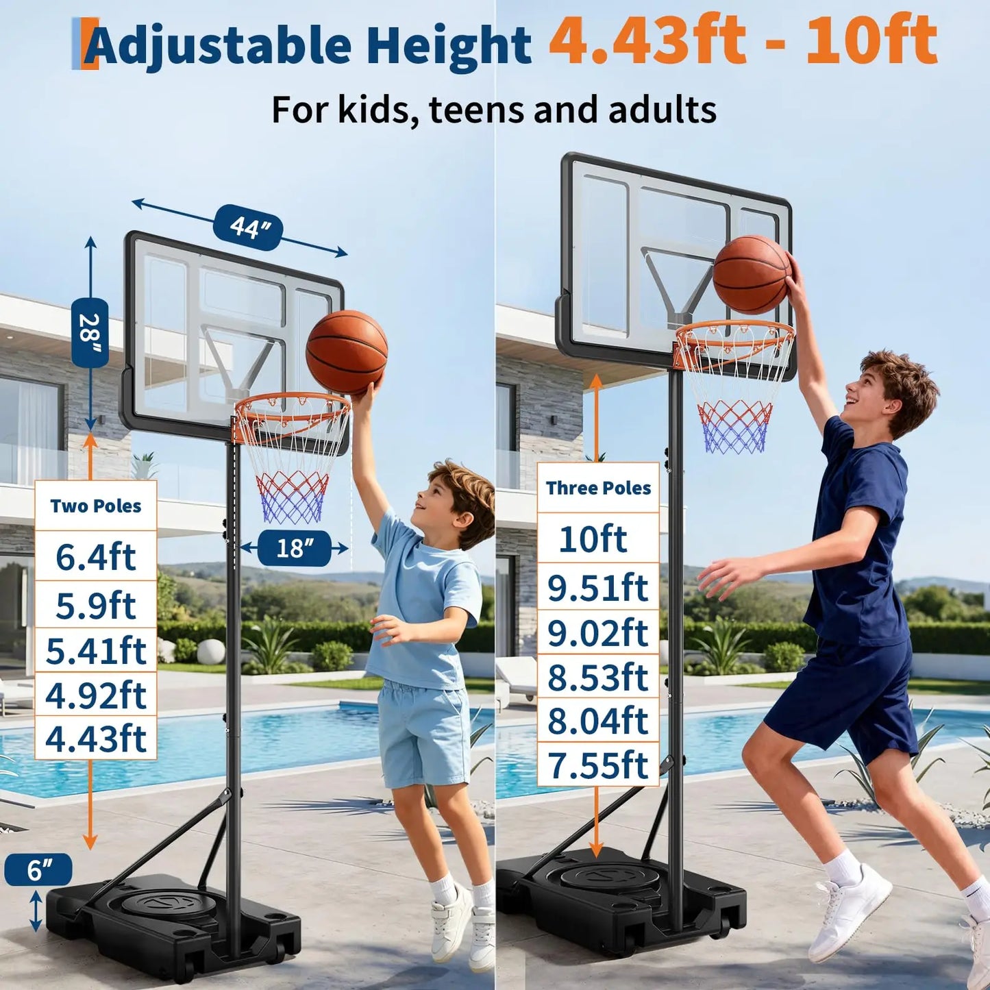 HiMiss Portable Basketball Hoop Adjustable Outdoor Family Game System