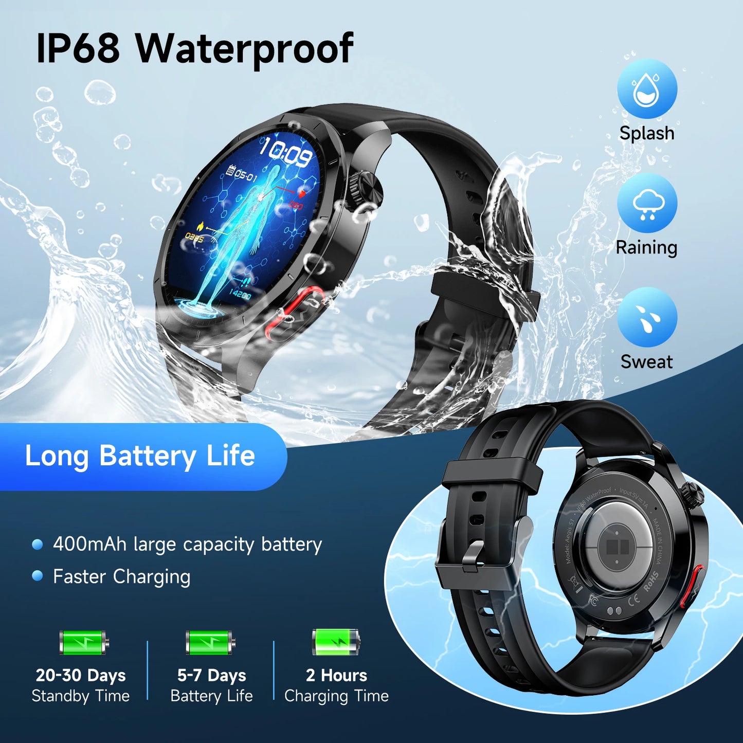 Marsyu ECG PPG Health Smartwatch With Sapphire Display