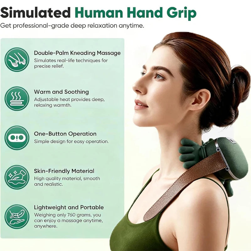 Neck Shoulder Massager Shiatsu Pillow Heat Cordless Portable