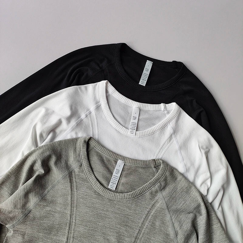 Women Seamless Yoga Top Round Neck Long Sleeve Fitness Shirt