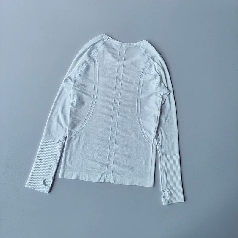 Women’s Yoga Top Seamless Round Neck Long Sleeve Workout Shirt