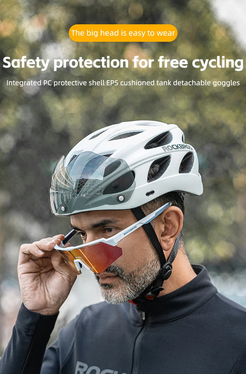 Rockbros Lightweight Cycling Helmet With Goggles For Road And Mountain