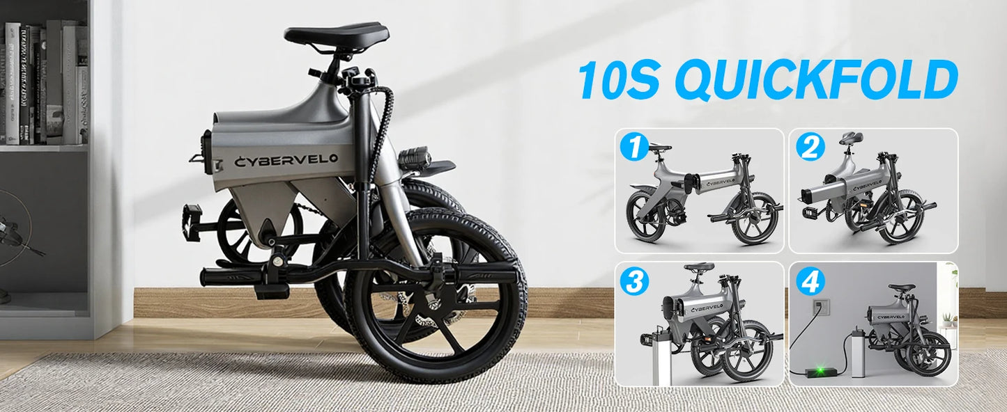 CYBERVELO EK13 500W Foldable Electric City Bike 20 MPH Commuter