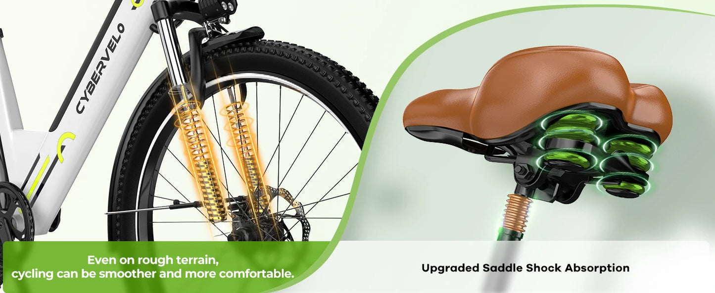 Cybervelo Urban Commute E-Bike, 48V 1000W Peak Motor, Detachable Battery 7-Speed shift Electric Bike, 26“ Step-Thru adults EK2