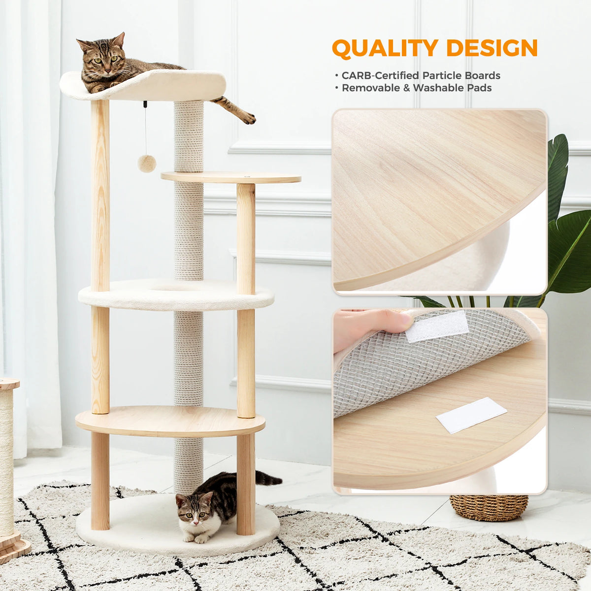 PAWZ Road Modern Wooden Cat Tree Tower With Scratching Post