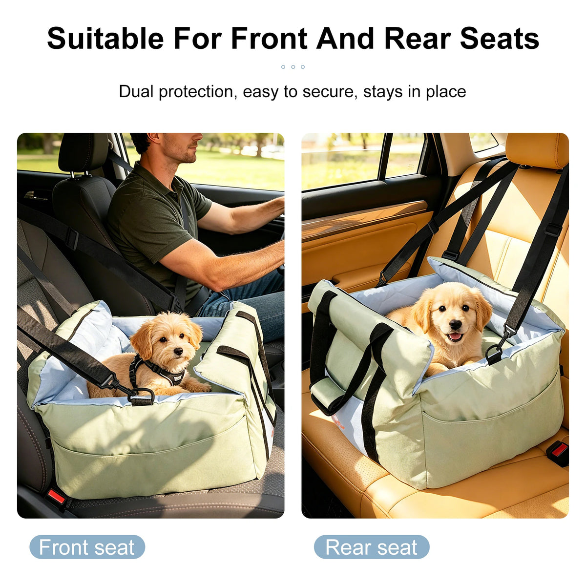 BORWART Portable Dog Car Booster Seat With Safety Belt Washable Cover