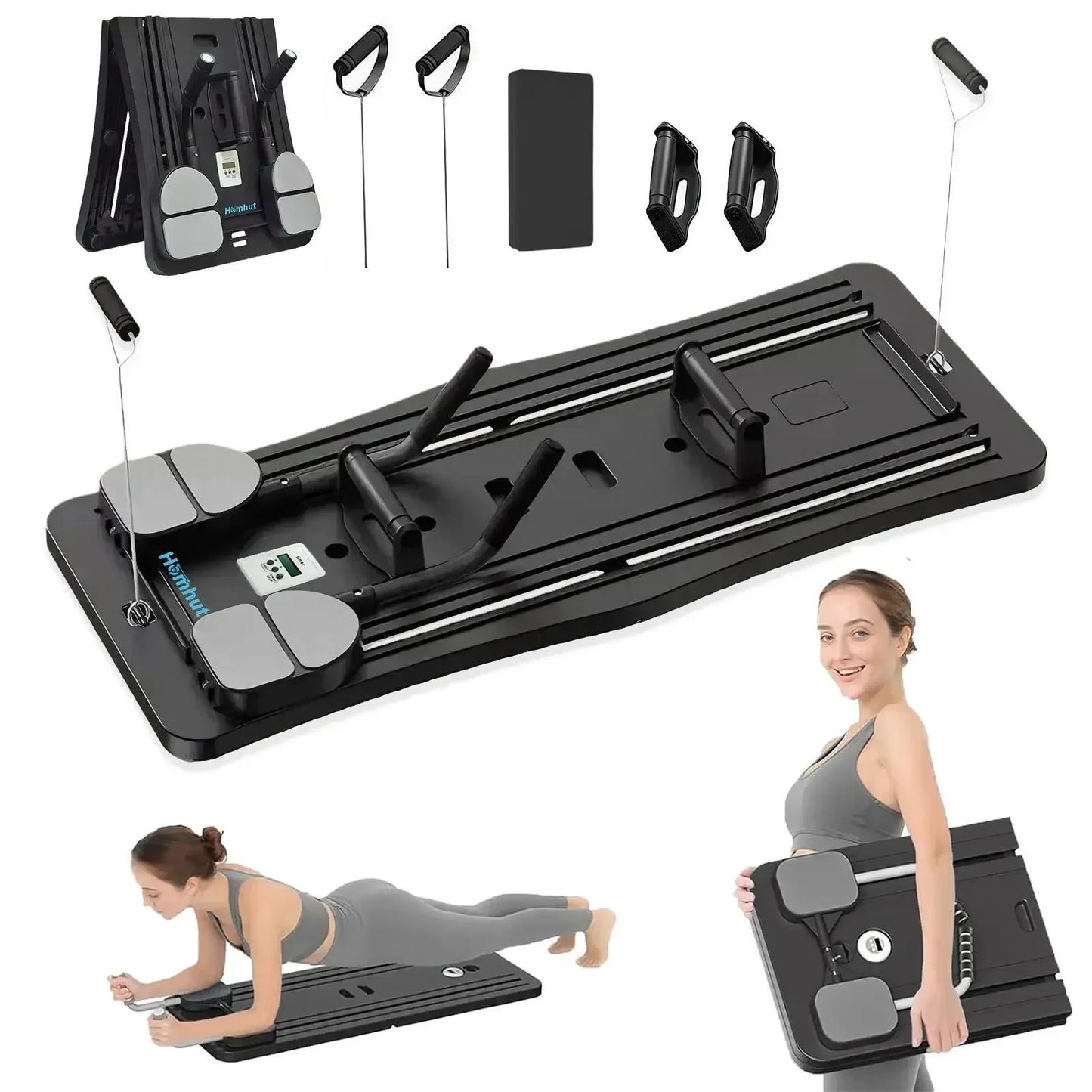 Portable Foldable Workout Board With Resistance Bands And Handles