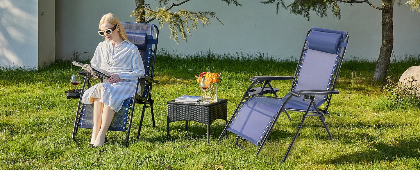 JHK Zero Gravity Outdoor Recliner With Cup Holder Trays