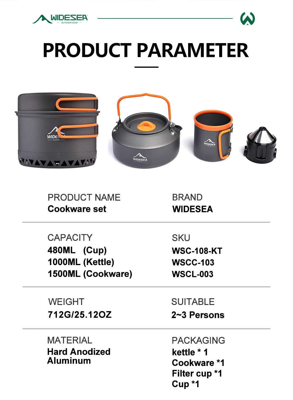 Widesea Outdoor Camping Cookware Set For Hiking Picnic