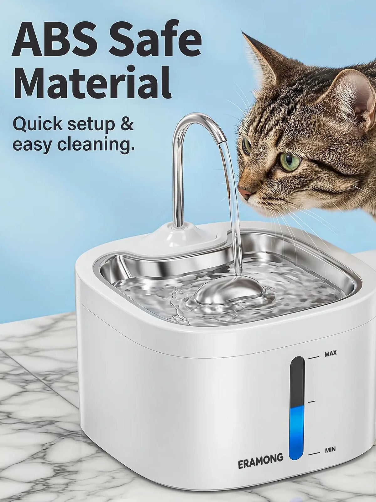 Automatic Cat Water Fountain With Stainless Steel Tray and Dispenser