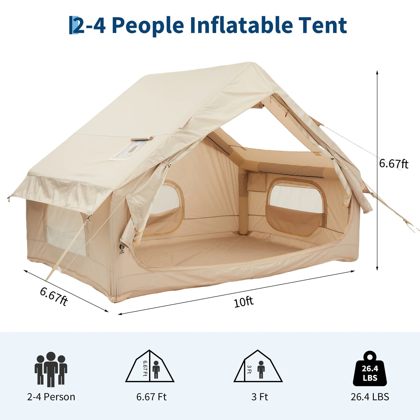 Spacious Waterproof Inflatable Camping Tent Oxford Fabric Family Shelter