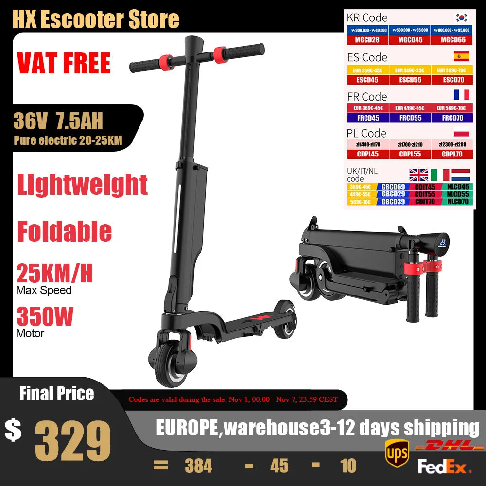 Huanci X6 350W Foldable Electric Scooter With Quick Charge