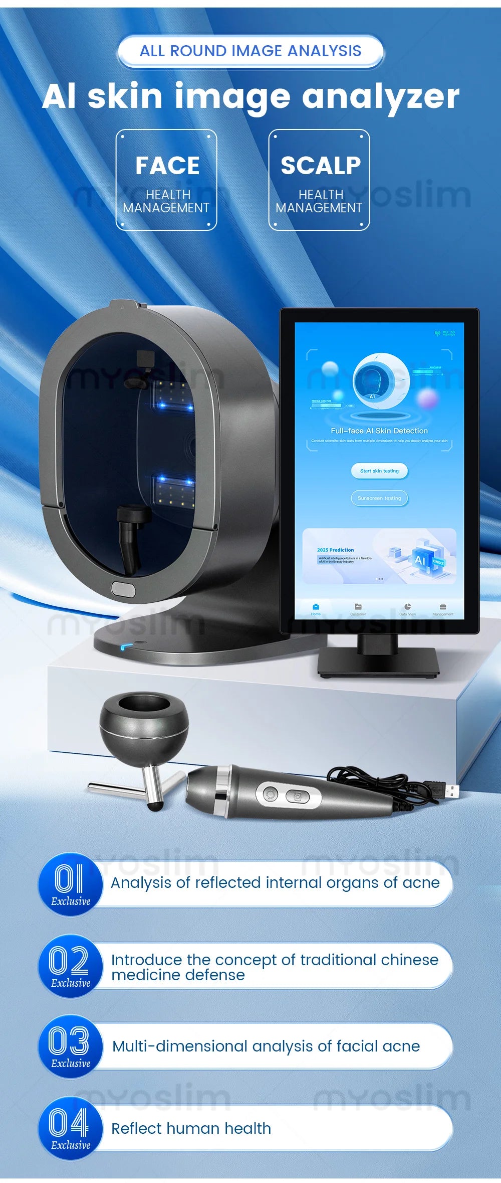 MYOSLIM 3D Pro Facial Scanner X5Pro Camera UV Skin Analysis