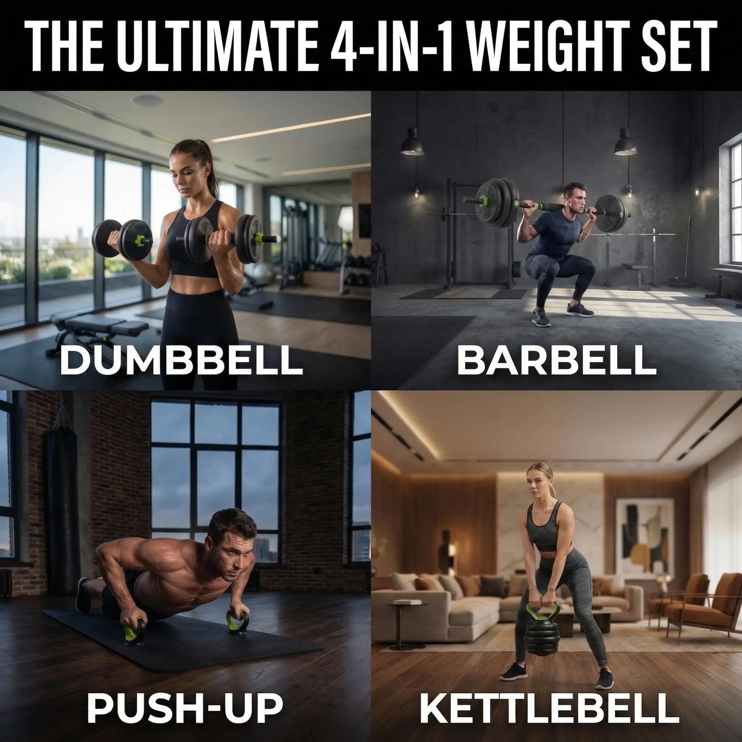 Adjustable Dumbbell Kettlebell Barbell Set For Home Gym Workout