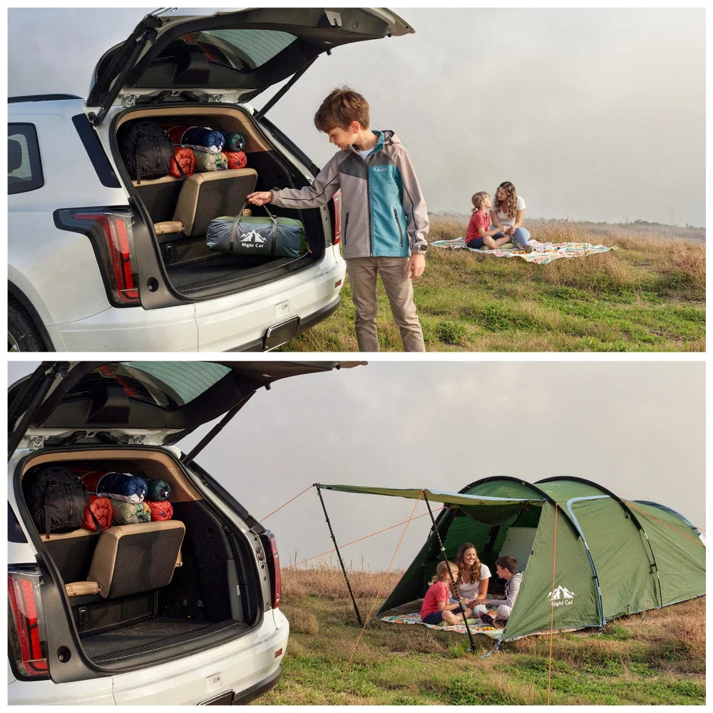 Night Cat 4 Person Family Tent With Porch Waterproof Camping