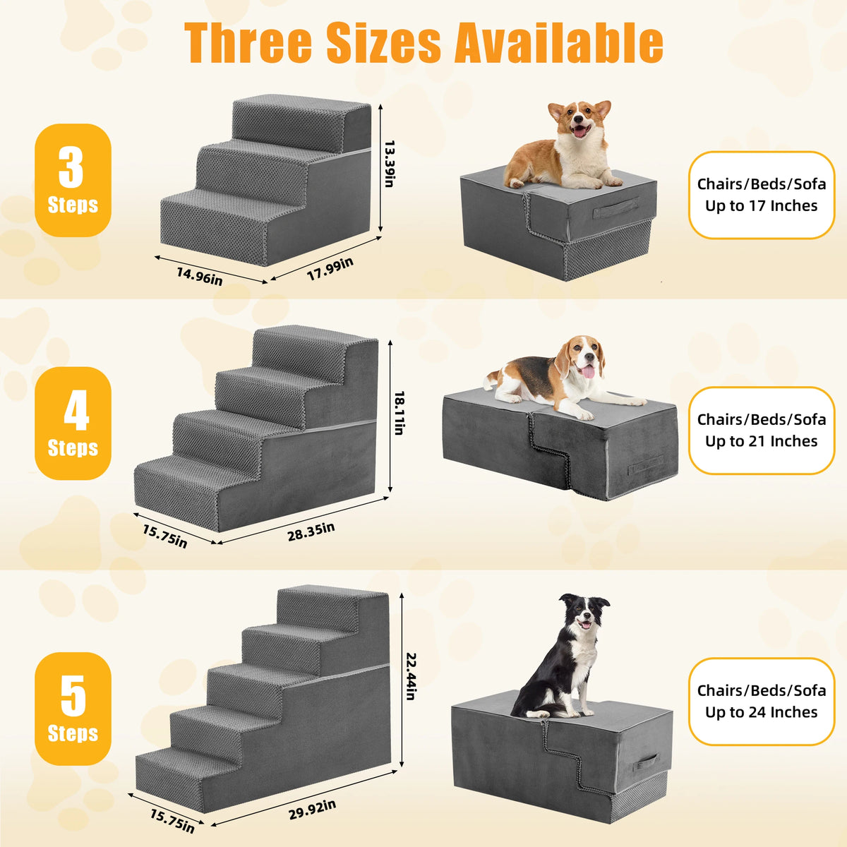 JHK Curved Foam Dog Stairs Non Slip Indoor Pet Ramp