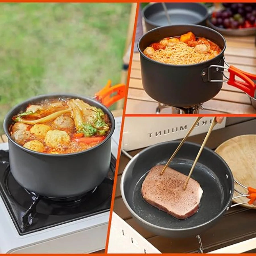 Camping Cookware Set Nonstick Lightweight Stackable Pots Pans Bowls