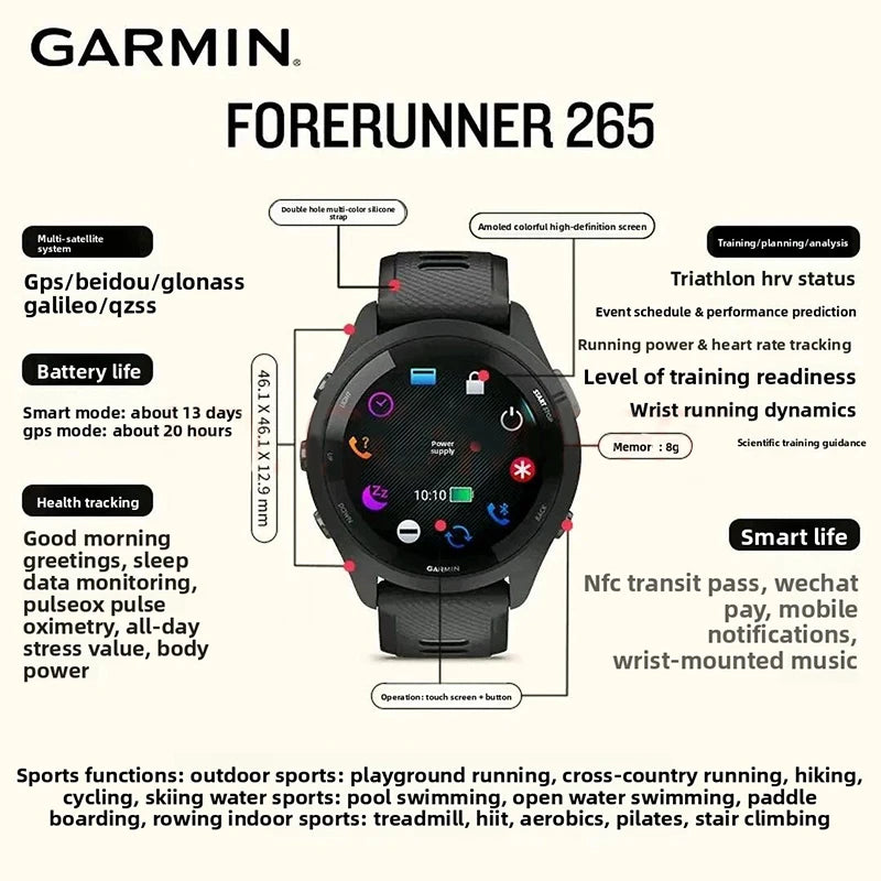 Garmin Forerunner 265 GPS Smartwatch With Heart Rate Monitoring