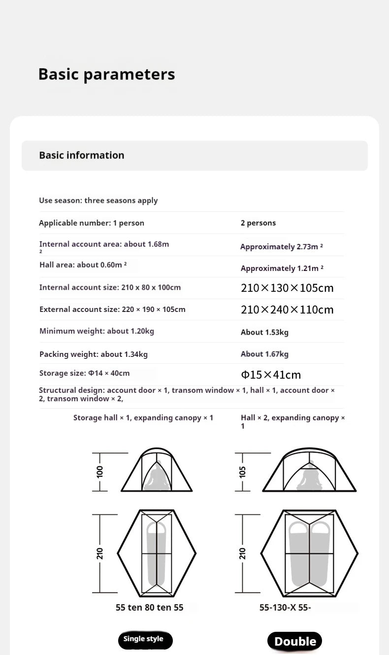 Naturehike Mongar Lightweight Waterproof Three Season Camping Tent