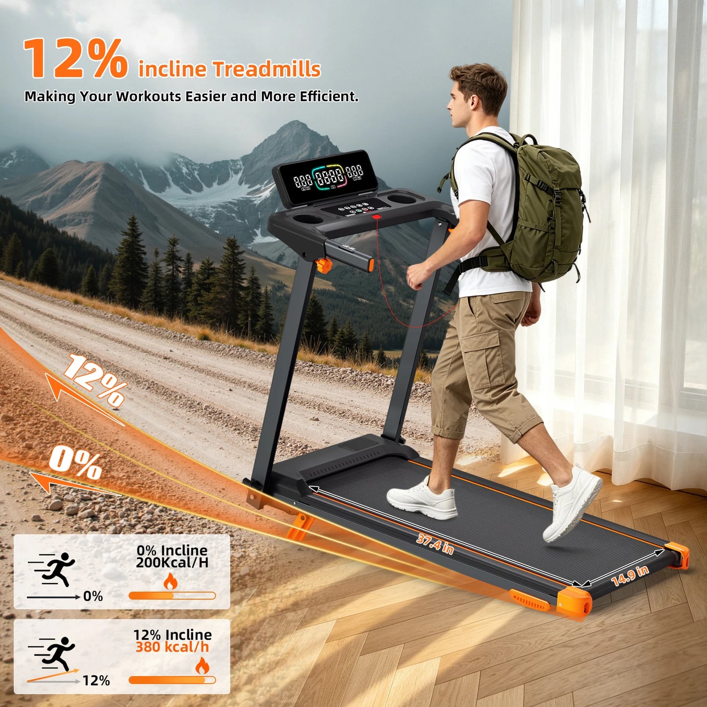Smart Foldable Treadmill With 12 Percent Incline And Led Display